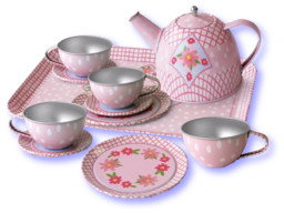 Pink Floral Tin Tea Set
