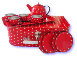 Red Polkadot Tin Tea Set
