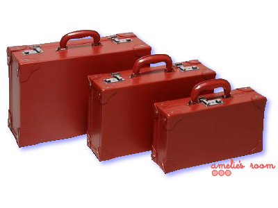 red vinyl suitcase set